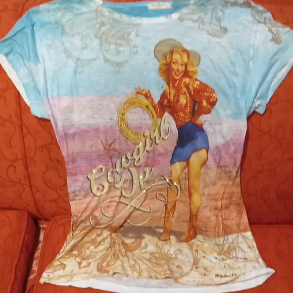 Sweet Gisele Tops - Sweet Gisele Rhinestone Cowgirl Western Tshirt